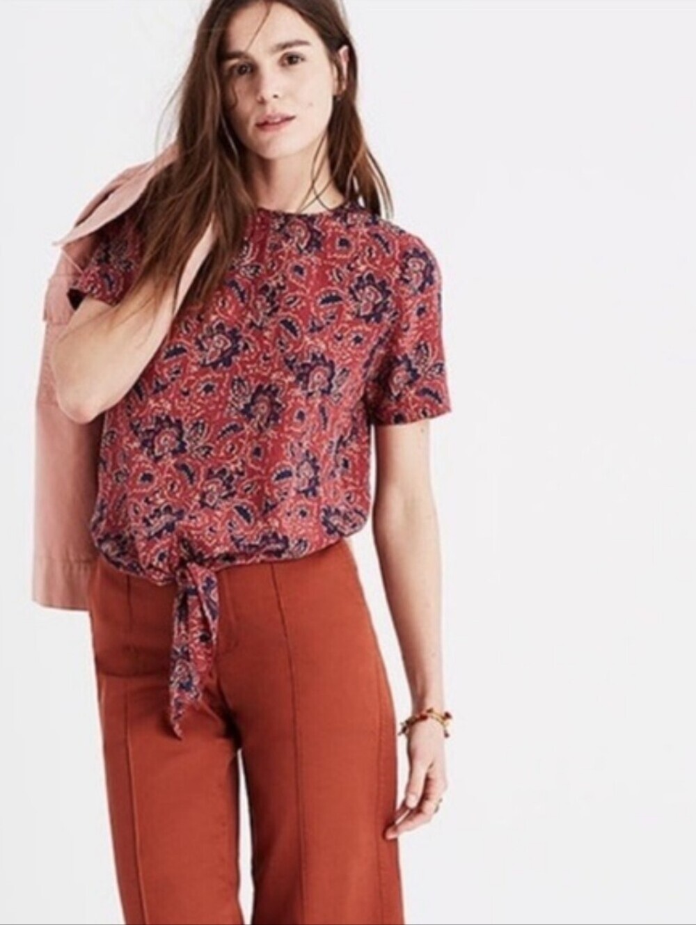 Madewell 100% Silk Floral Tie Blouse